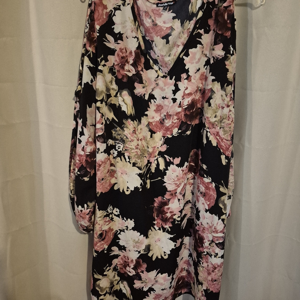 Charlotte Russe Black and Pink Floral Long Sleeve Dress